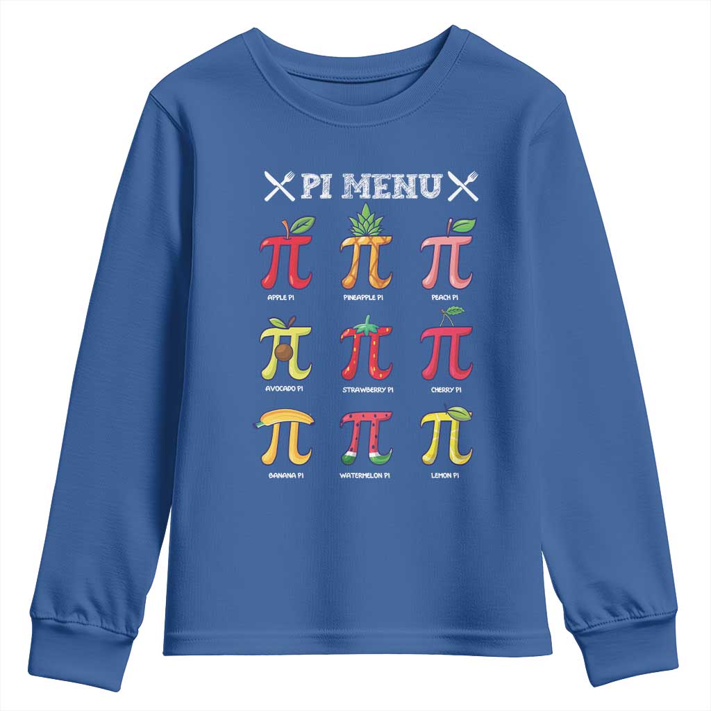 Funny Pi Day Youth Sweatshirt Pi Menu Fruits Pie Math Lover