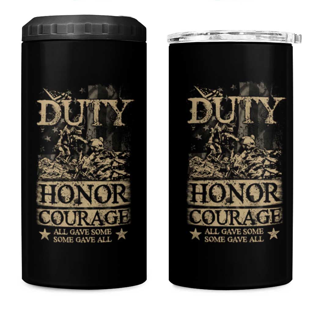Veteran 4 in 1 Can Cooler Tumbler Duty Honor Courage Patriotic American Flag