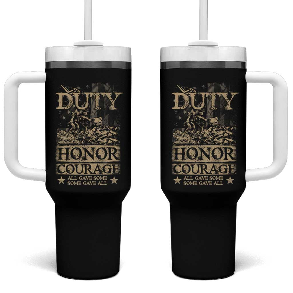 Veteran Tumbler With Handle Duty Honor Courage Patriotic American Flag