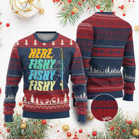 Here Fishy Fisherman Fishing Sport Angler Ugly Christmas Sweater - Wonder Print Shop