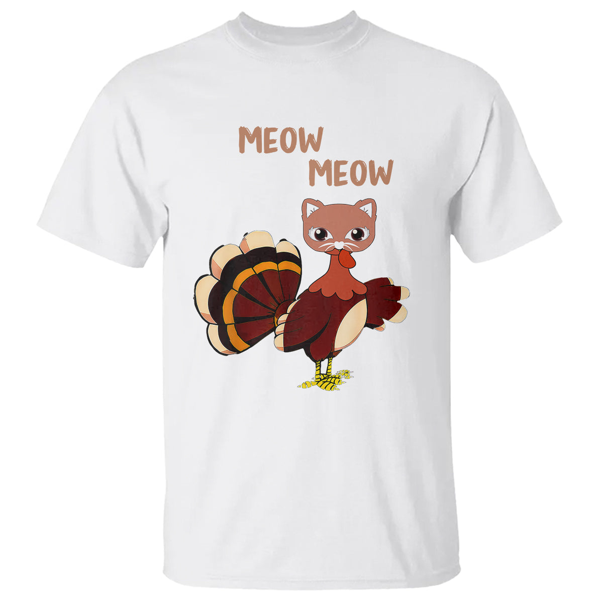 Thanksgiving Cat Lover T Shirt Funny Turkey Fake Meow Meow - Wonder Print Shop