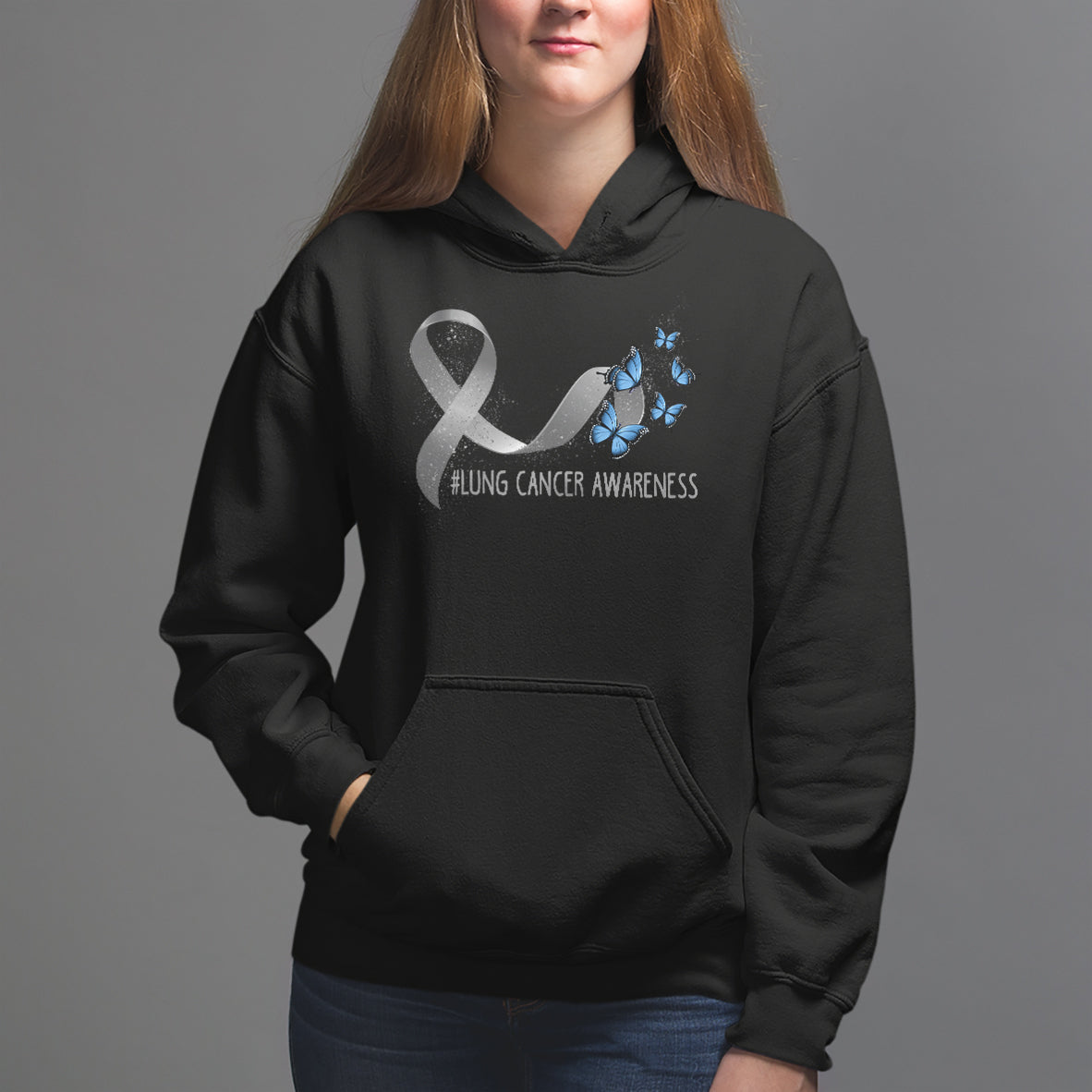 Pretty White Ribbon Butterfly Lung Cancer Awareness Hoodie - Wonder Print Shop