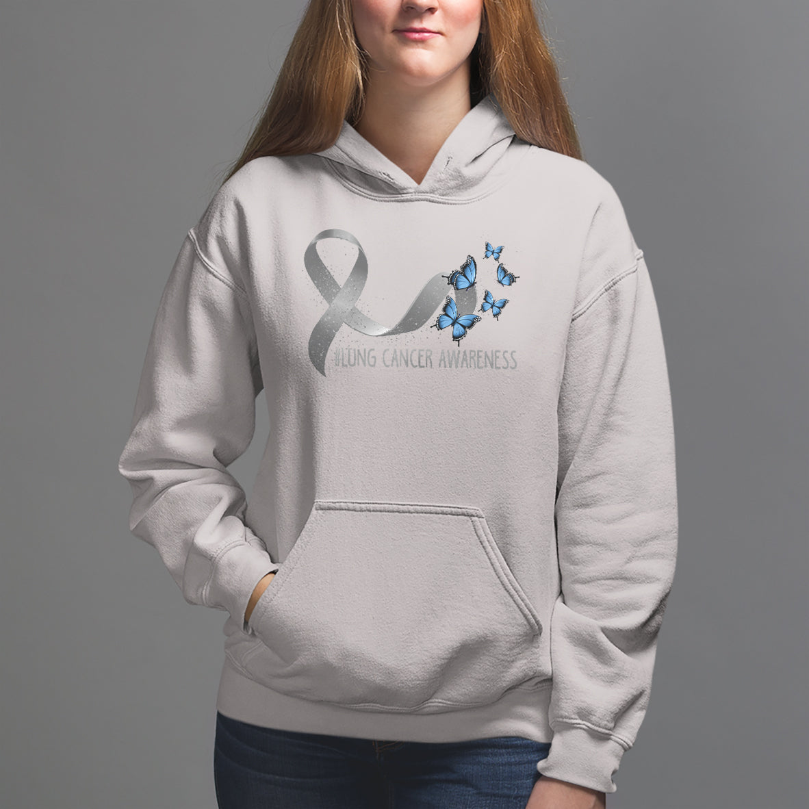 Pretty White Ribbon Butterfly Lung Cancer Awareness Hoodie - Wonder Print Shop