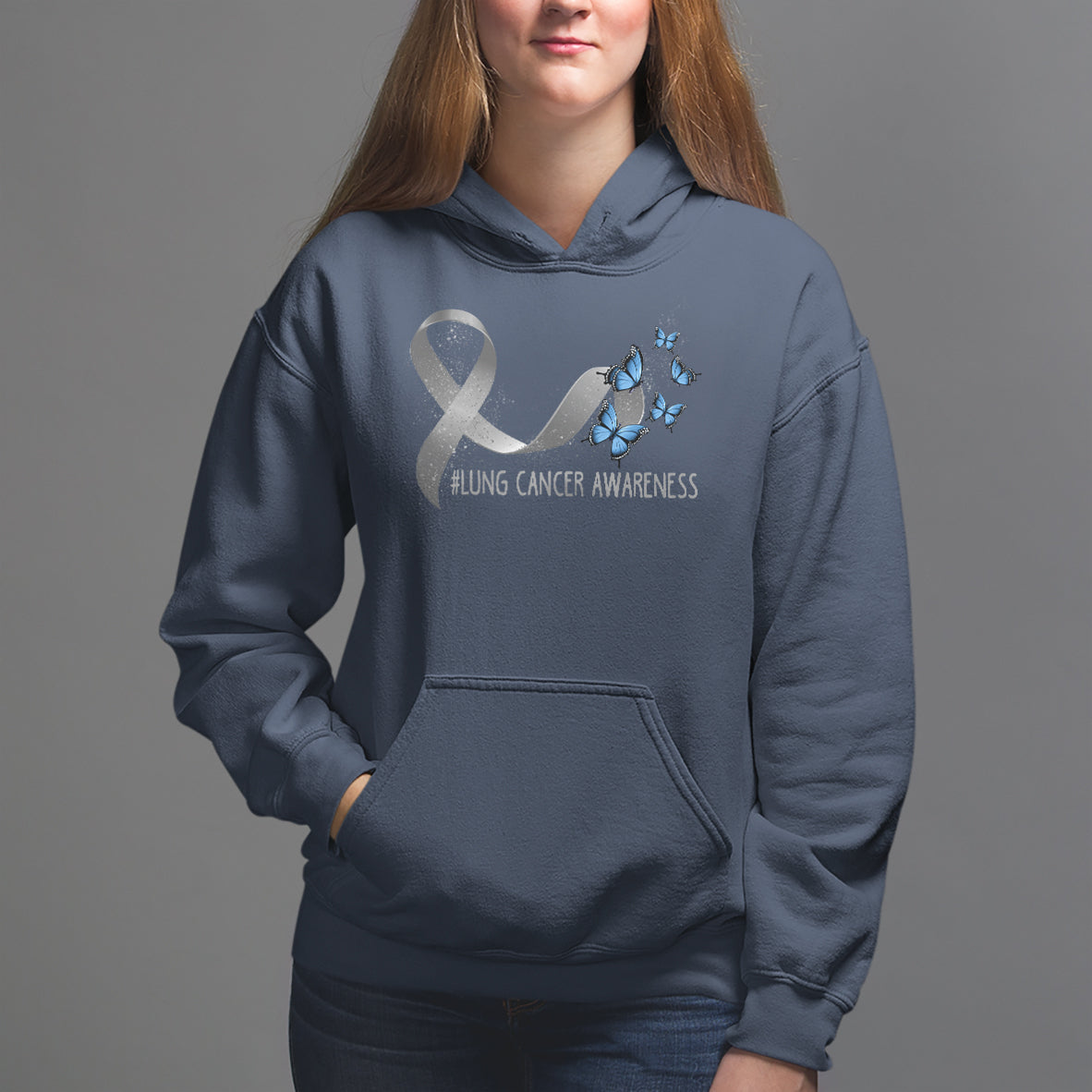 Pretty White Ribbon Butterfly Lung Cancer Awareness Hoodie - Wonder Print Shop