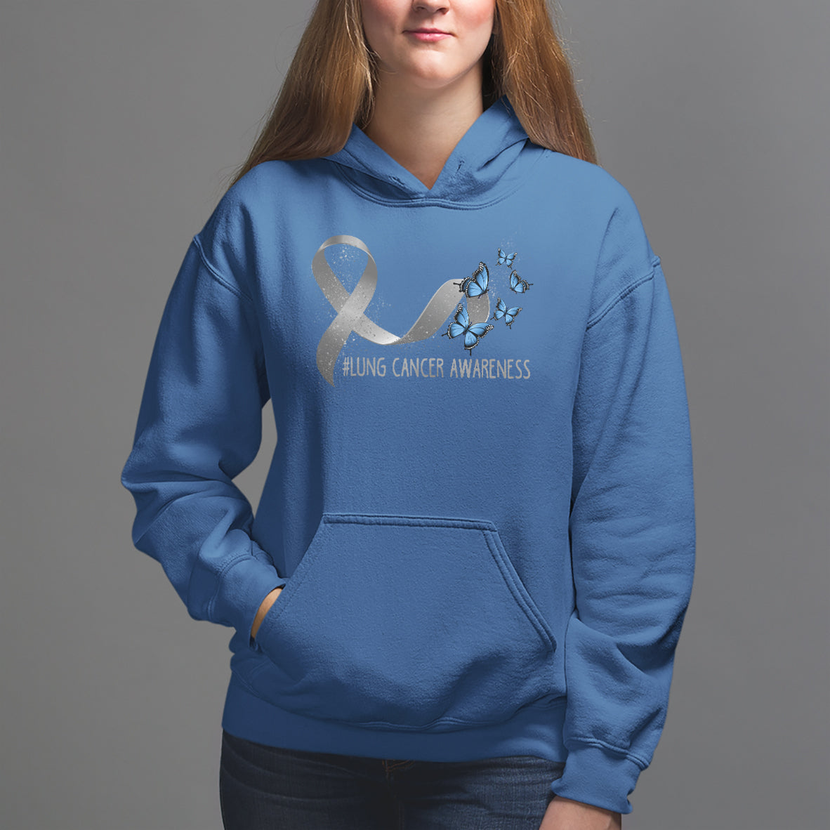 Pretty White Ribbon Butterfly Lung Cancer Awareness Hoodie - Wonder Print Shop