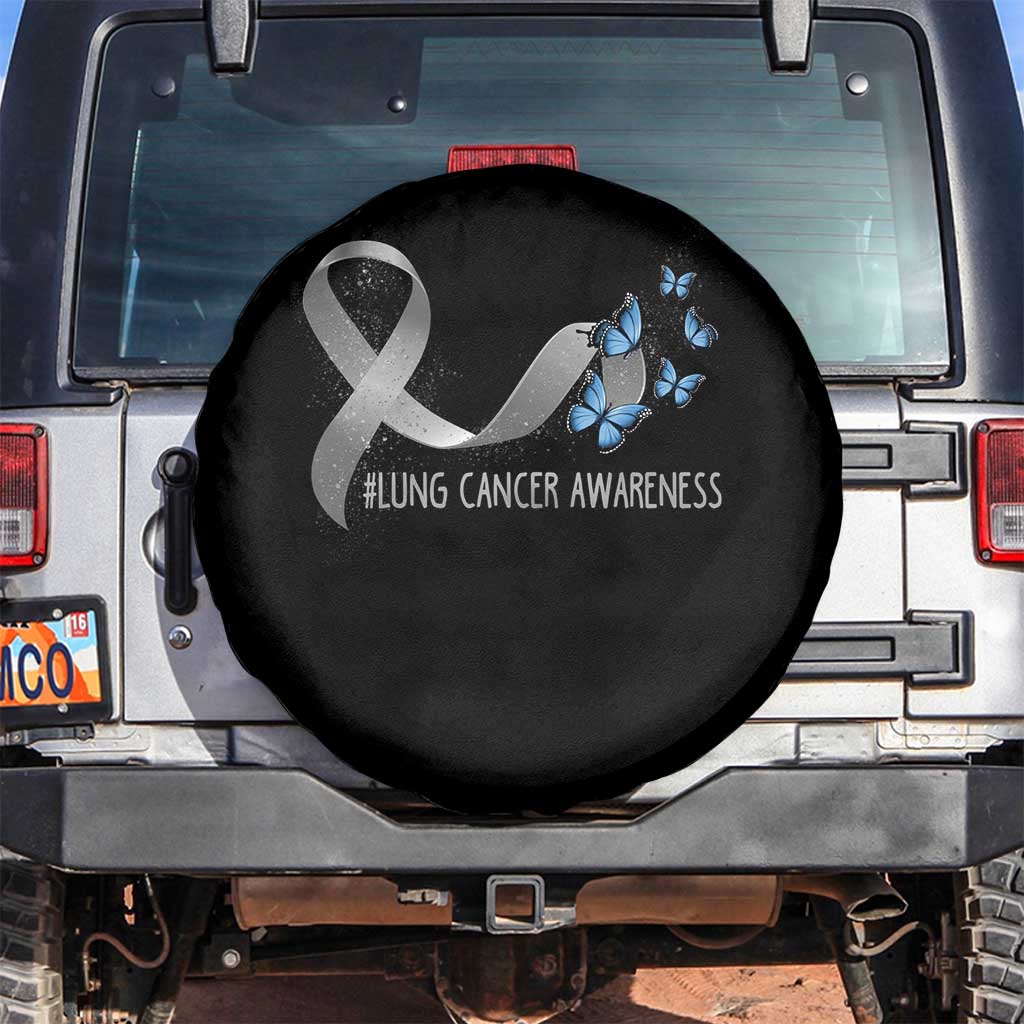 Pretty White Ribbon Butterfly Lung Cancer Awareness Spare Tire Cover