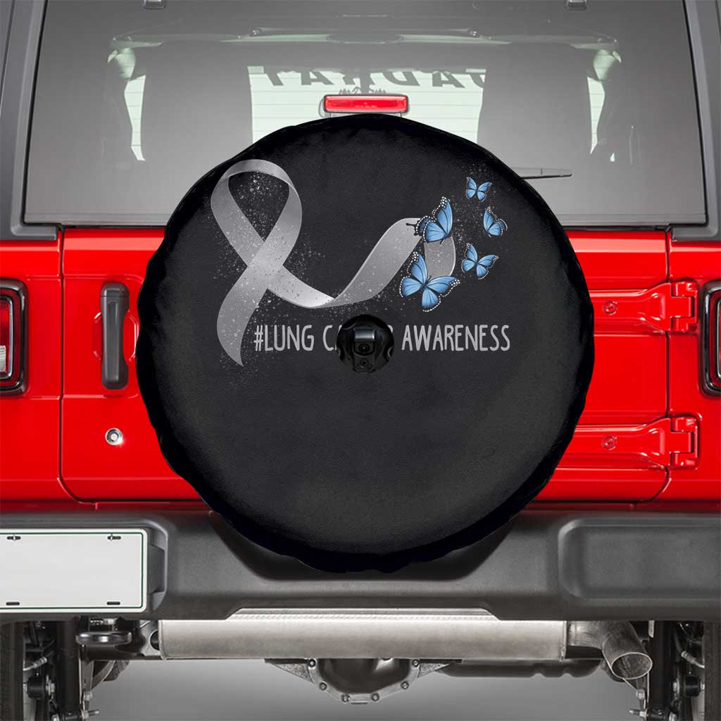 Pretty White Ribbon Butterfly Lung Cancer Awareness Spare Tire Cover