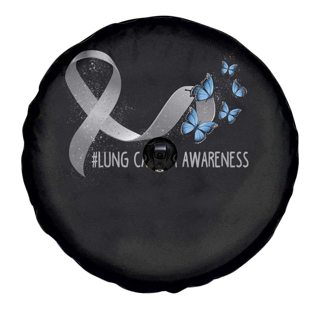 Pretty White Ribbon Butterfly Lung Cancer Awareness Spare Tire Cover