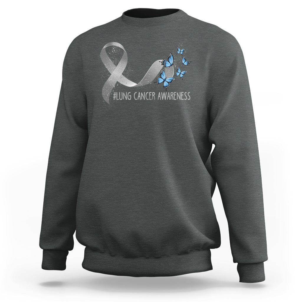 Pretty White Ribbon Butterfly Lung Cancer Awareness Sweatshirt - Wonder Print Shop