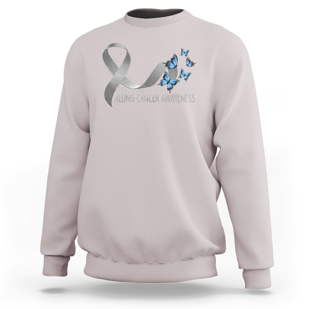 Pretty White Ribbon Butterfly Lung Cancer Awareness Sweatshirt - Wonder Print Shop