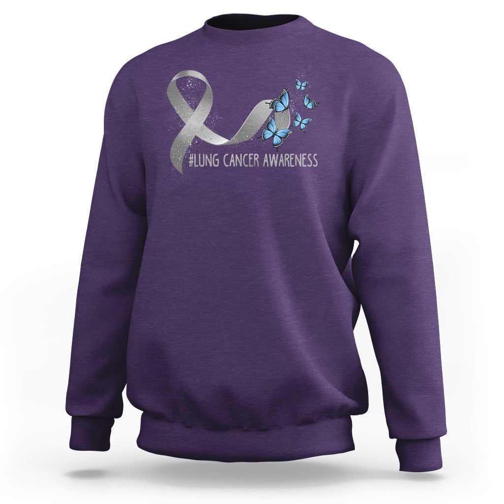 Pretty White Ribbon Butterfly Lung Cancer Awareness Sweatshirt - Wonder Print Shop