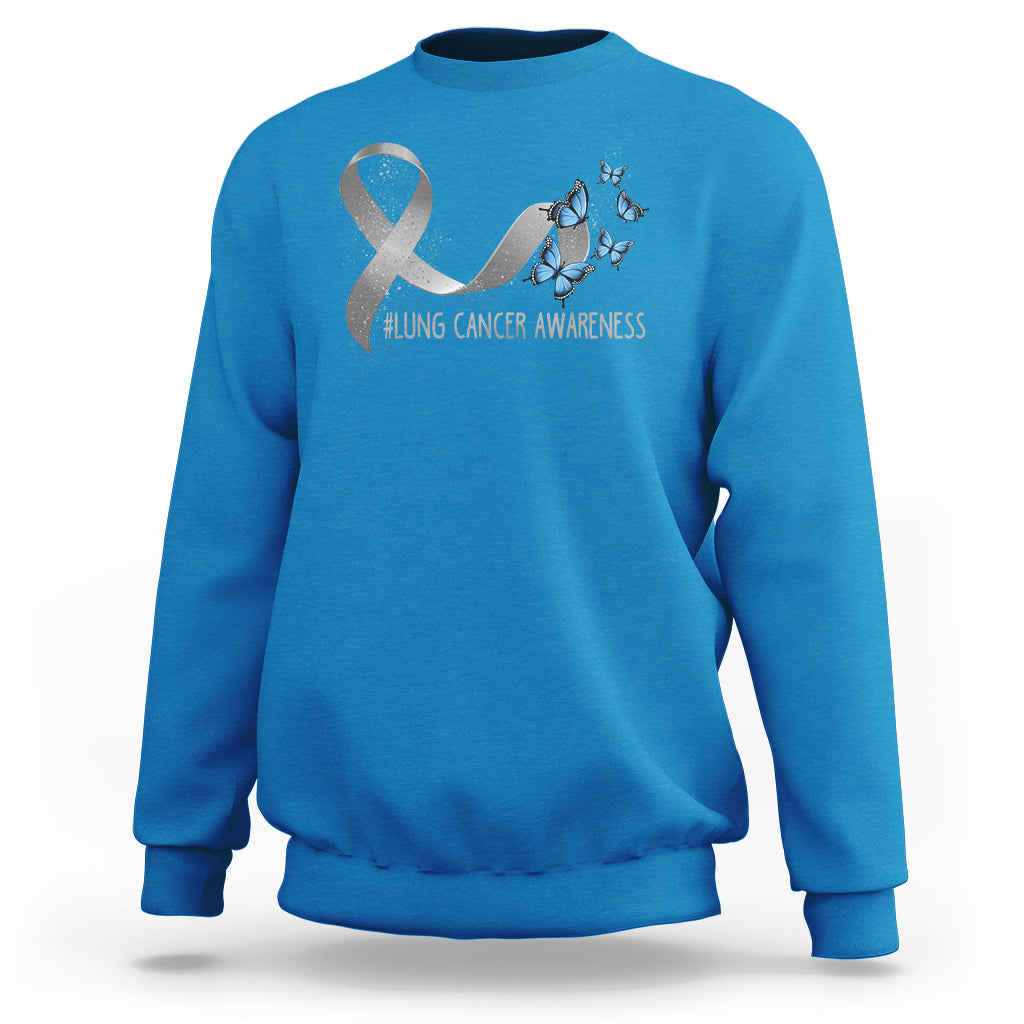 Pretty White Ribbon Butterfly Lung Cancer Awareness Sweatshirt - Wonder Print Shop