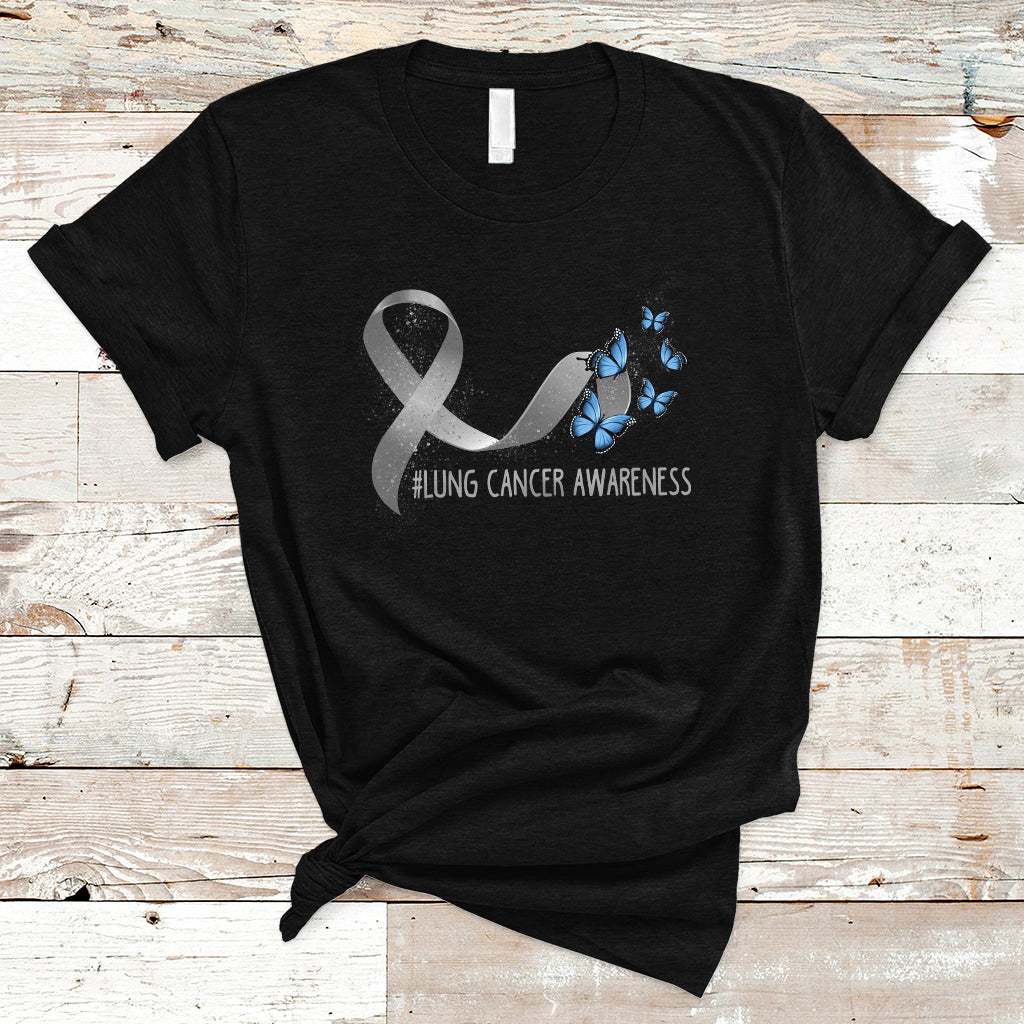 Pretty White Ribbon Butterfly Lung Cancer Awareness T Shirt - Wonder Print Shop