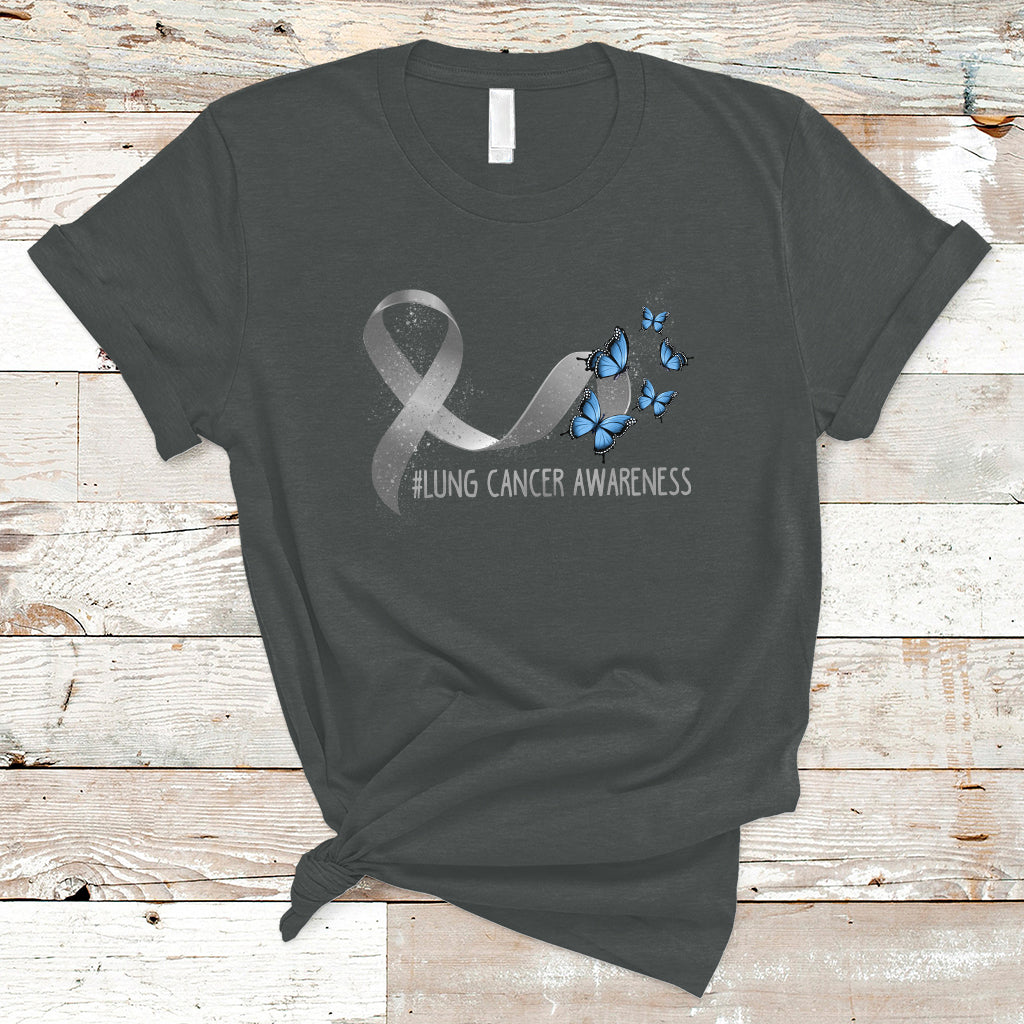 Pretty White Ribbon Butterfly Lung Cancer Awareness T Shirt - Wonder Print Shop