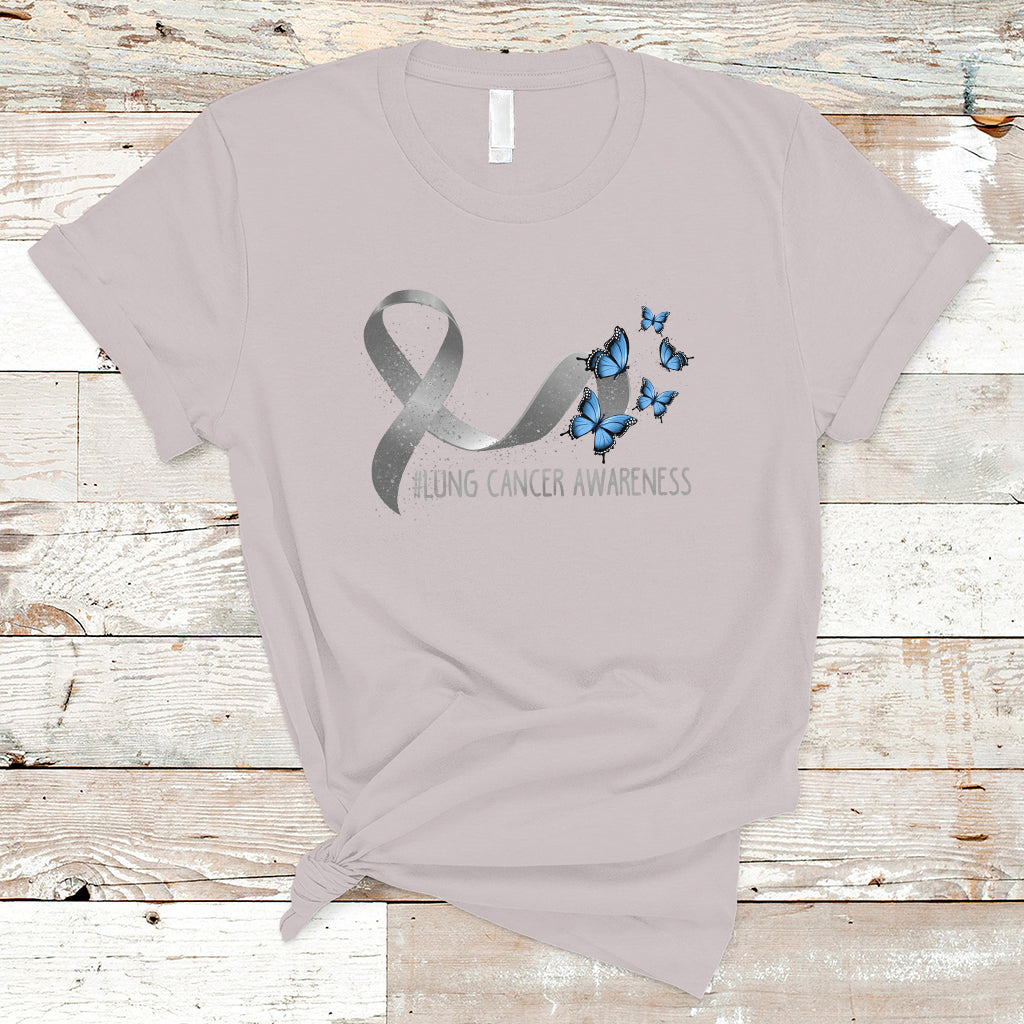 Pretty White Ribbon Butterfly Lung Cancer Awareness T Shirt - Wonder Print Shop
