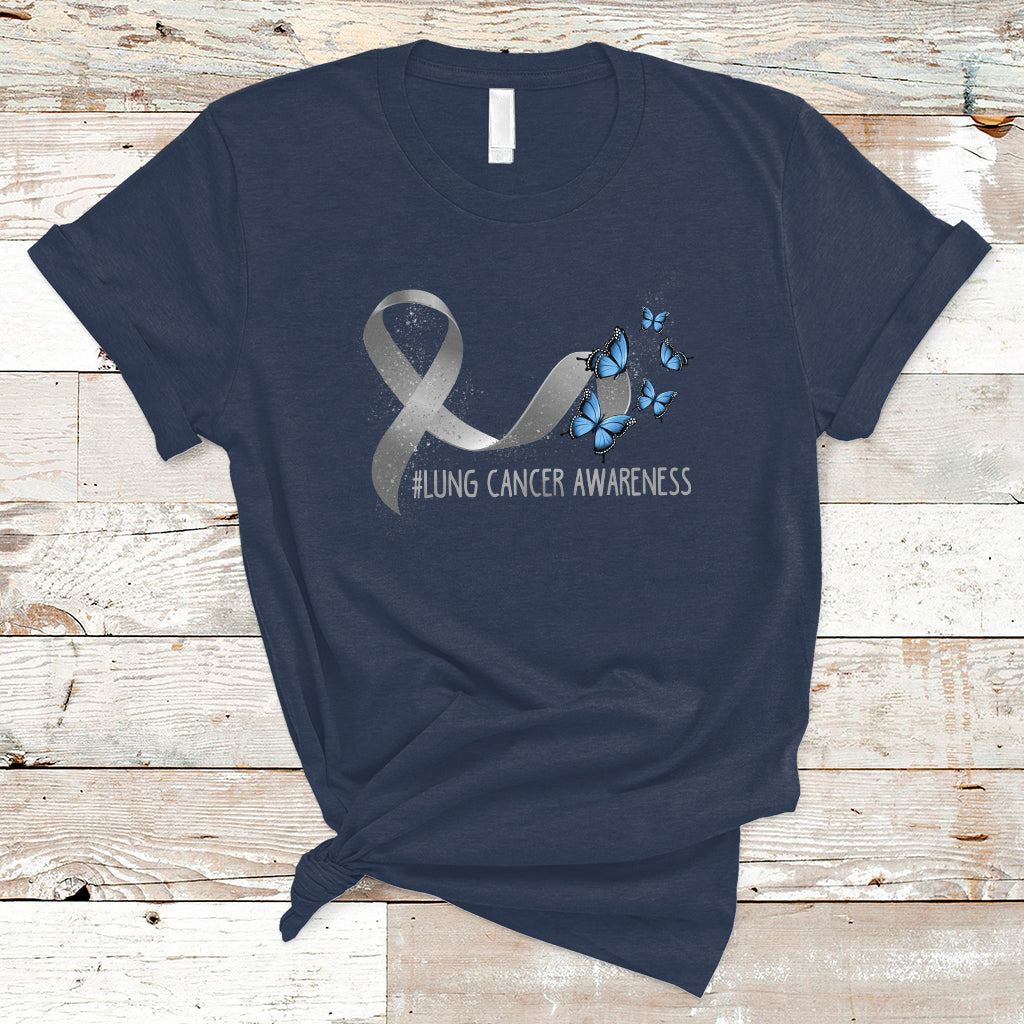 Pretty White Ribbon Butterfly Lung Cancer Awareness T Shirt - Wonder Print Shop
