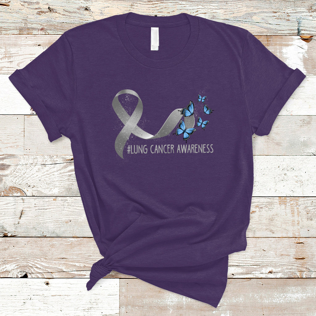 Pretty White Ribbon Butterfly Lung Cancer Awareness T Shirt - Wonder Print Shop