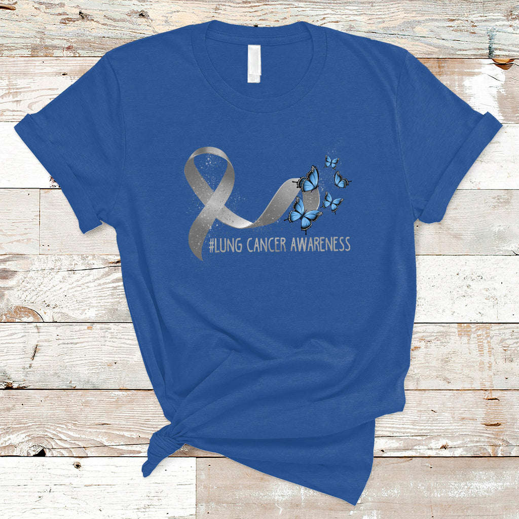 Pretty White Ribbon Butterfly Lung Cancer Awareness T Shirt - Wonder Print Shop