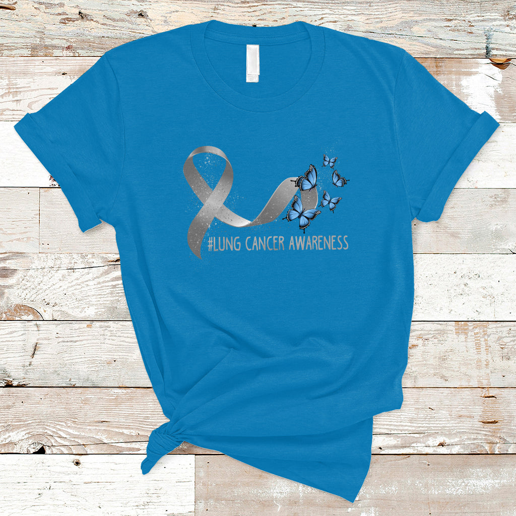 Pretty White Ribbon Butterfly Lung Cancer Awareness T Shirt - Wonder Print Shop