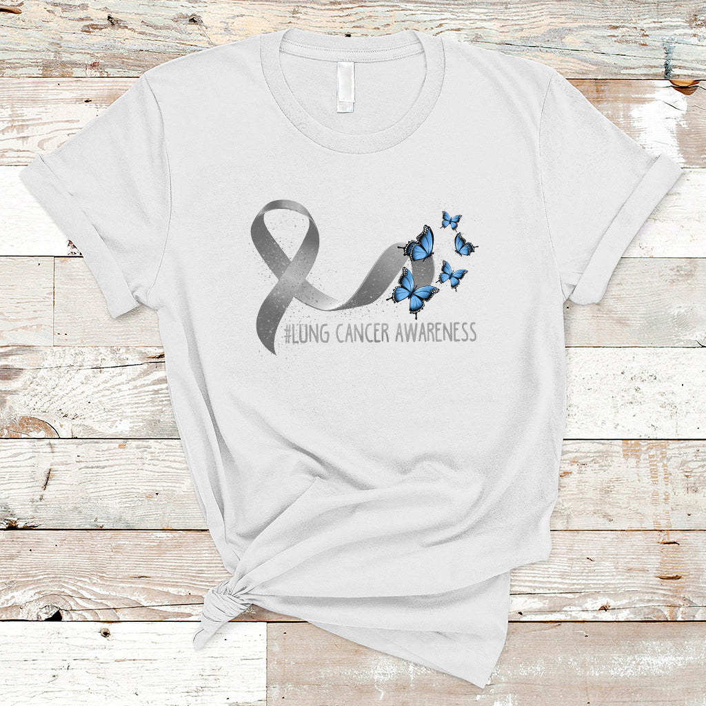 Pretty White Ribbon Butterfly Lung Cancer Awareness T Shirt - Wonder Print Shop