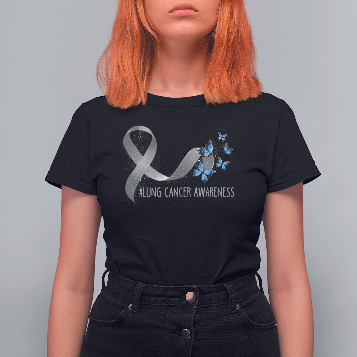 Pretty White Ribbon Butterfly Lung Cancer Awareness T Shirt For Women - Wonder Print Shop