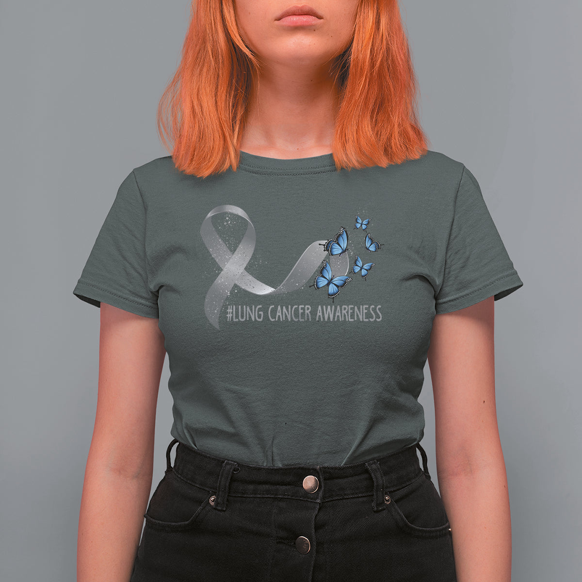 Pretty White Ribbon Butterfly Lung Cancer Awareness T Shirt For Women - Wonder Print Shop