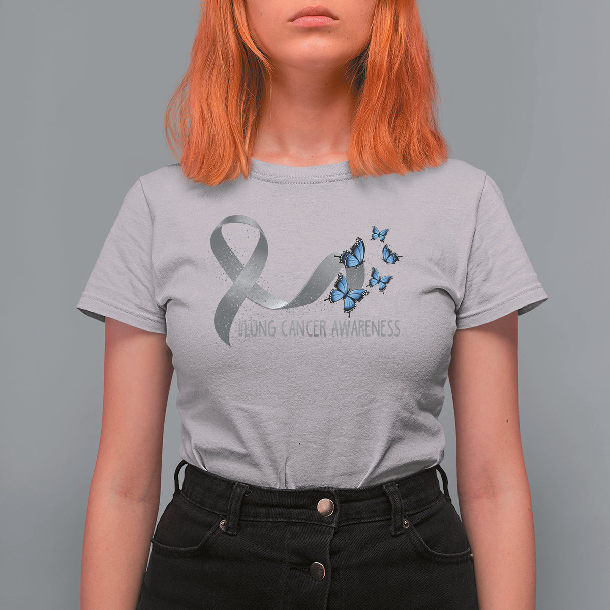 Pretty White Ribbon Butterfly Lung Cancer Awareness T Shirt For Women - Wonder Print Shop