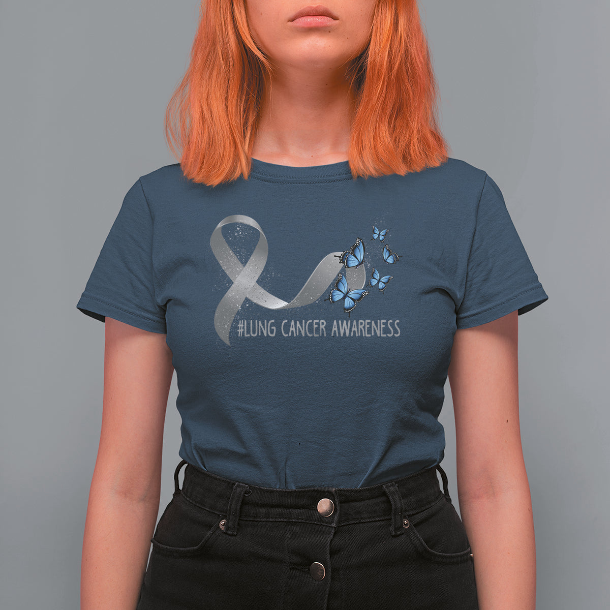 Pretty White Ribbon Butterfly Lung Cancer Awareness T Shirt For Women - Wonder Print Shop