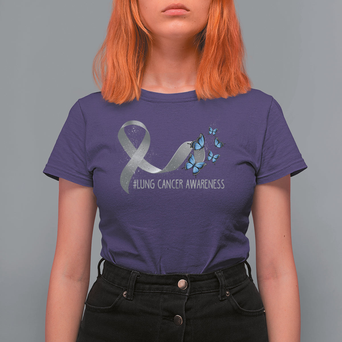 Pretty White Ribbon Butterfly Lung Cancer Awareness T Shirt For Women - Wonder Print Shop
