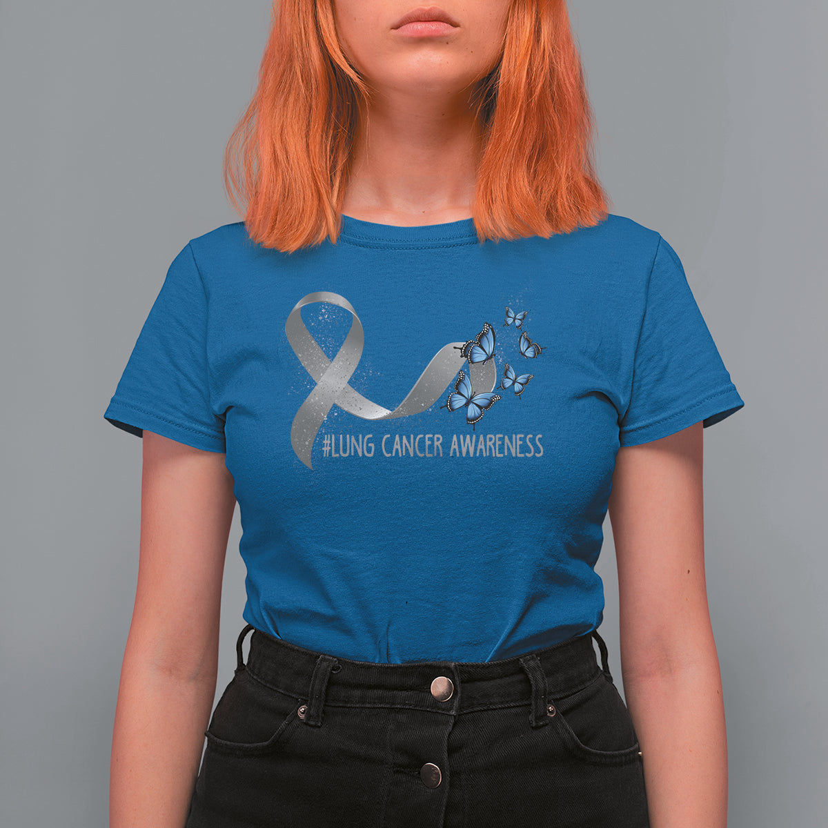 Pretty White Ribbon Butterfly Lung Cancer Awareness T Shirt For Women - Wonder Print Shop