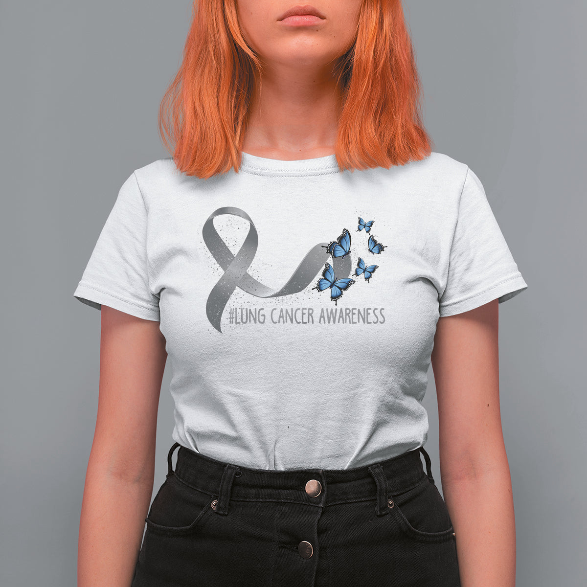 Pretty White Ribbon Butterfly Lung Cancer Awareness T Shirt For Women - Wonder Print Shop