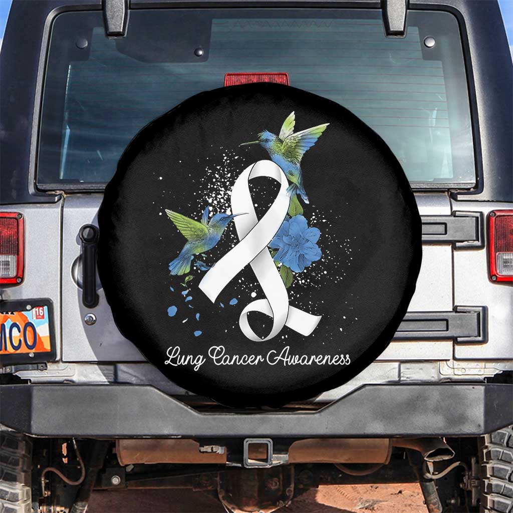 Pretty White Ribbon Bird Lung Cancer Awareness Spare Tire Cover