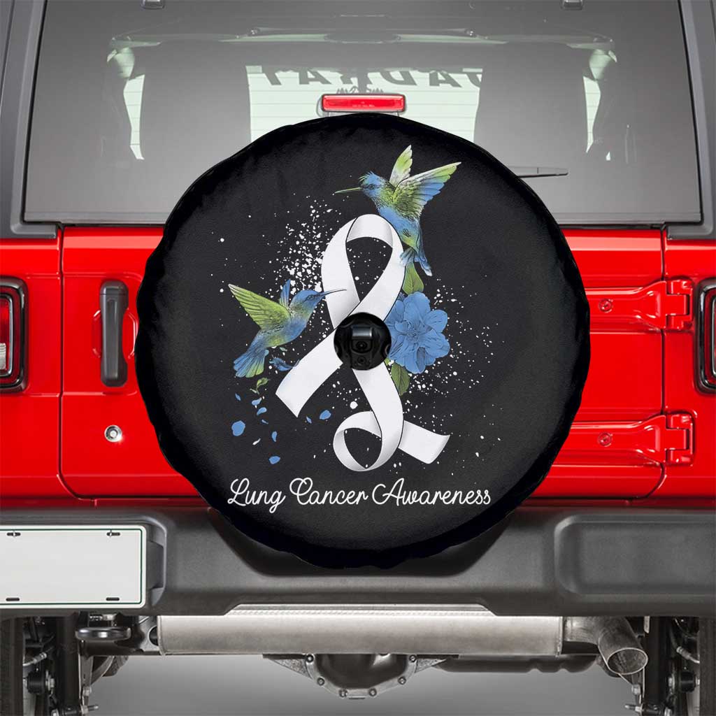 Pretty White Ribbon Bird Lung Cancer Awareness Spare Tire Cover
