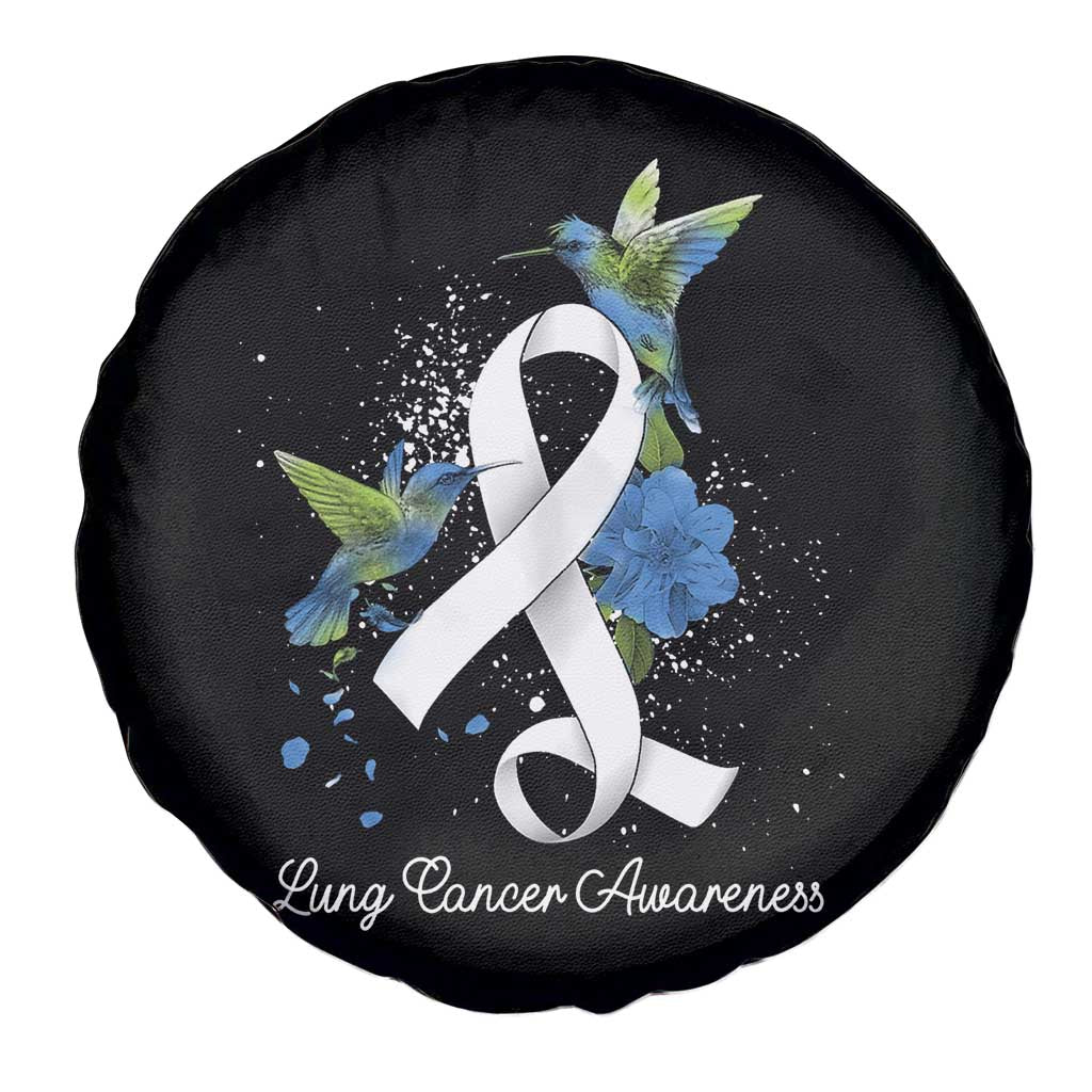 Pretty White Ribbon Bird Lung Cancer Awareness Spare Tire Cover