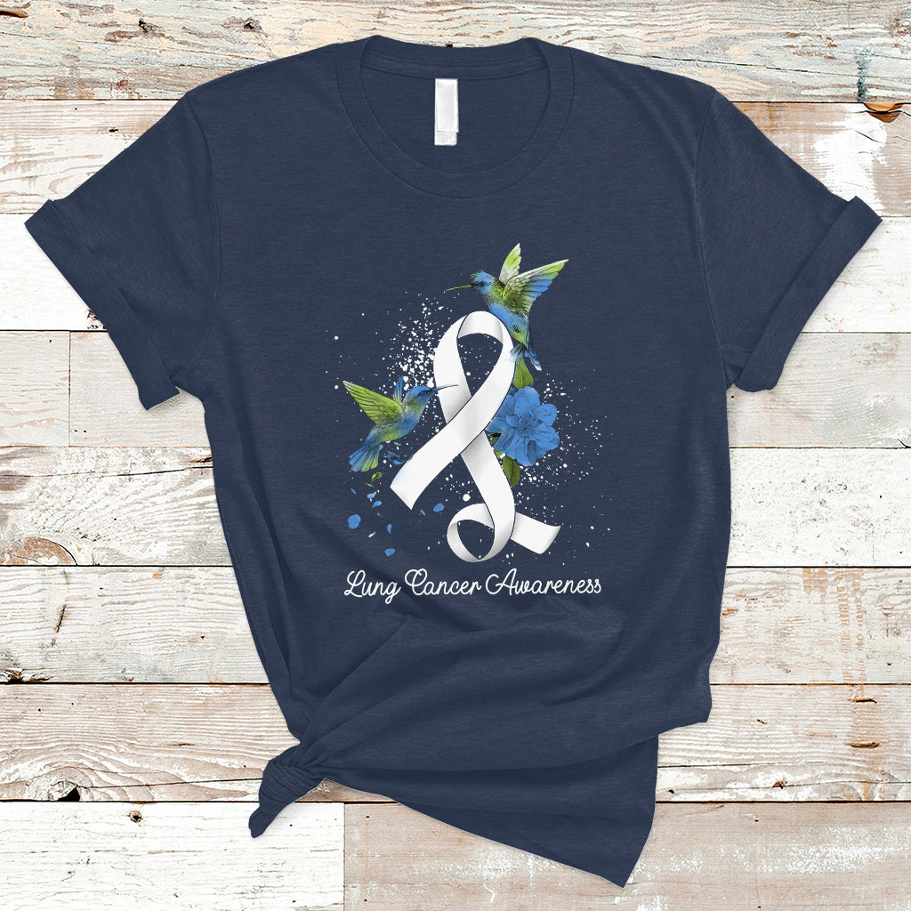 Pretty White Ribbon Bird Lung Cancer Awareness T Shirt - Wonder Print Shop