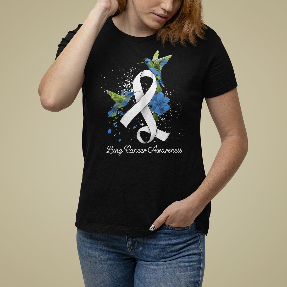 Pretty White Ribbon Bird Lung Cancer Awareness T Shirt For Women - Wonder Print Shop