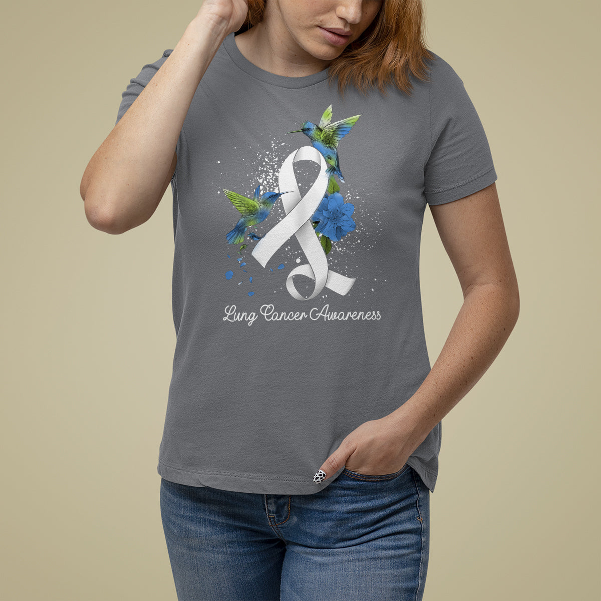 Pretty White Ribbon Bird Lung Cancer Awareness T Shirt For Women - Wonder Print Shop