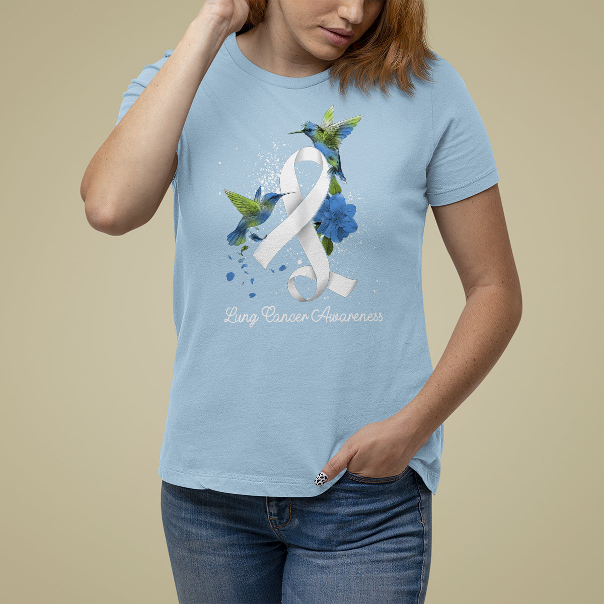 Pretty White Ribbon Bird Lung Cancer Awareness T Shirt For Women - Wonder Print Shop