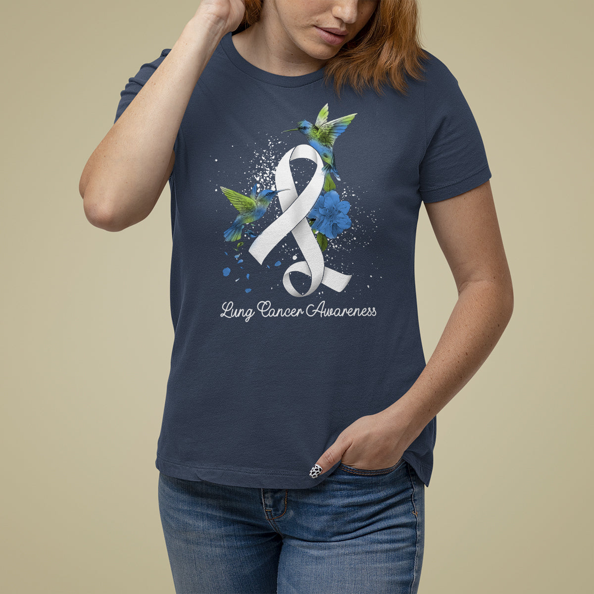 Pretty White Ribbon Bird Lung Cancer Awareness T Shirt For Women - Wonder Print Shop