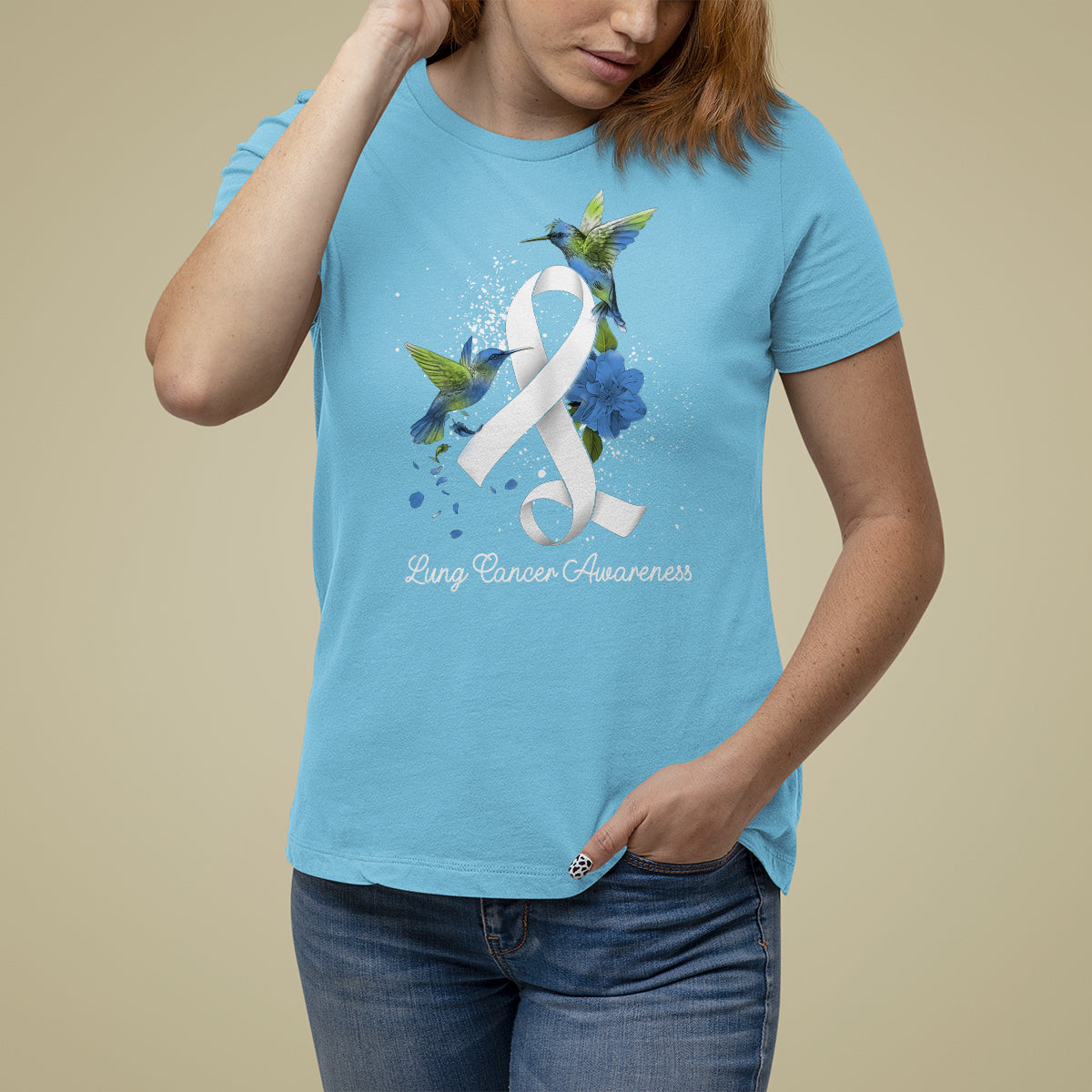 Pretty White Ribbon Bird Lung Cancer Awareness T Shirt For Women - Wonder Print Shop