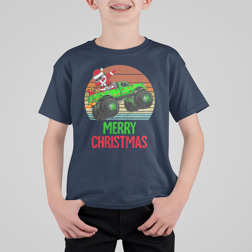 Merry Christmas Santa Monster Truck Dabbing T Shirt For Kid - Wonder Print Shop