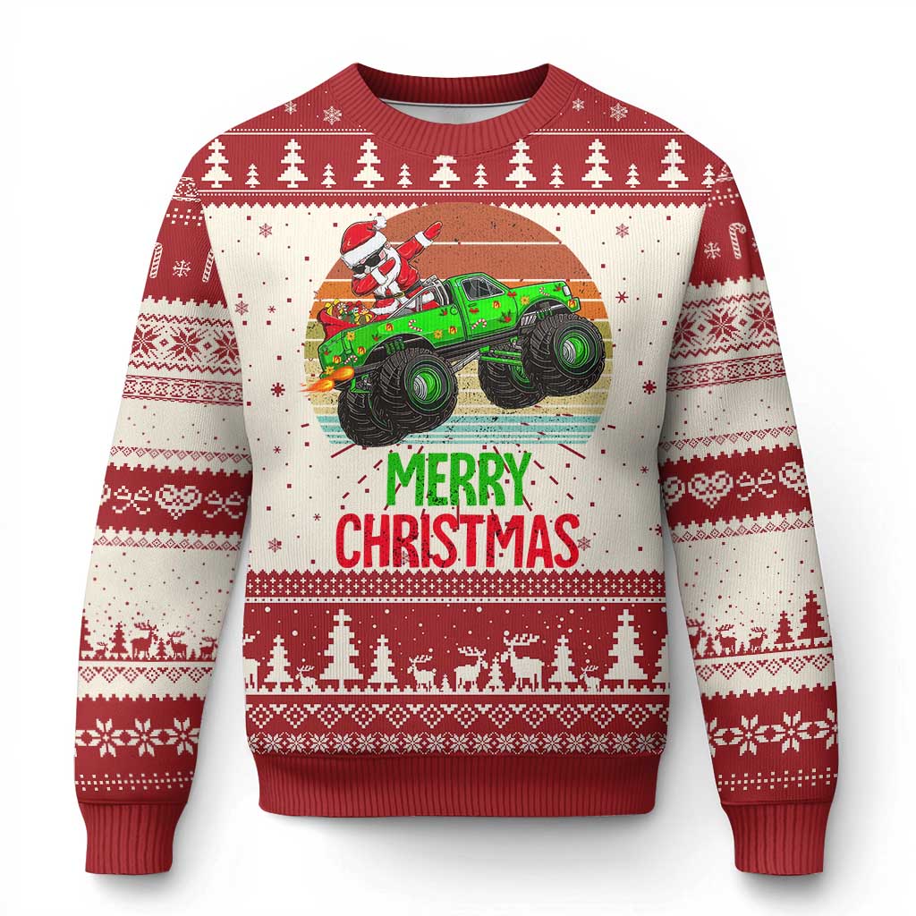 Merry Christmas Santa Monster Truck Dabbing Ugly Christmas Sweater - Wonder Print Shop