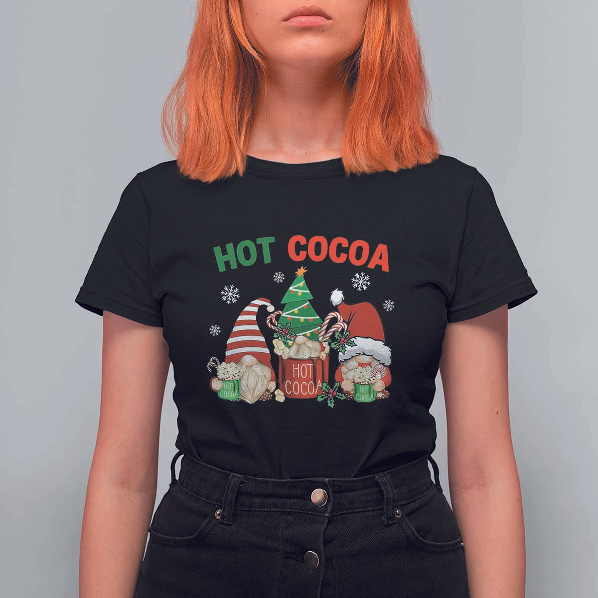 Hot Cocoa Gnomes Drink Hot Chocolate Watch Christmas Movies T Shirt For Women - Wonder Print Shop