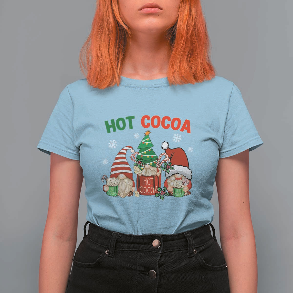 Hot Cocoa Gnomes Drink Hot Chocolate Watch Christmas Movies T Shirt For Women - Wonder Print Shop