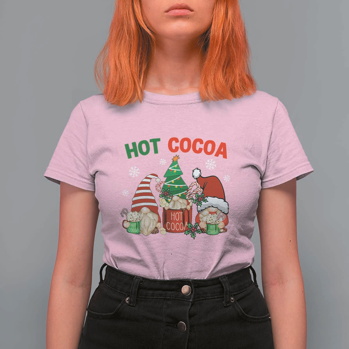 Hot Cocoa Gnomes Drink Hot Chocolate Watch Christmas Movies T Shirt For Women - Wonder Print Shop
