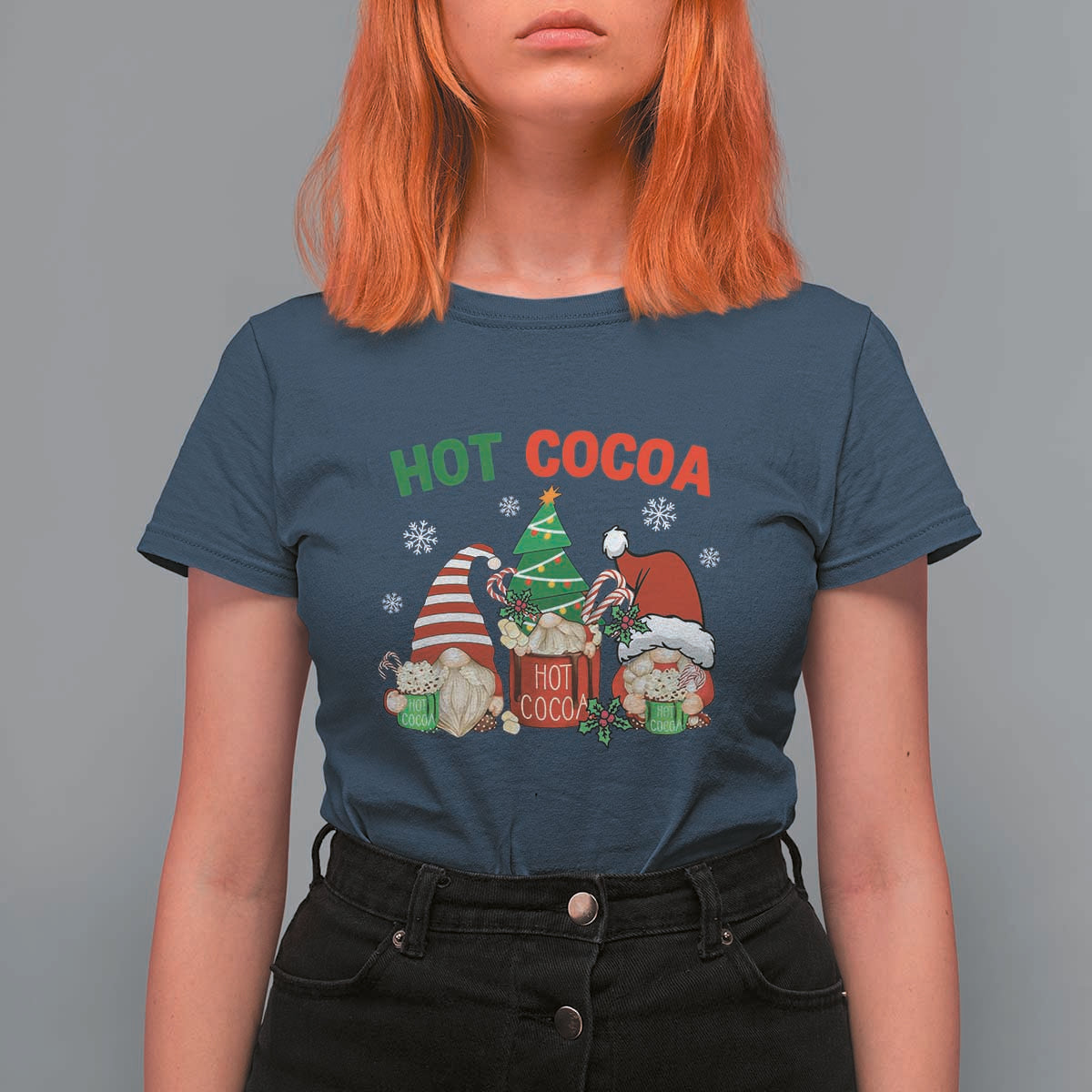 Hot Cocoa Gnomes Drink Hot Chocolate Watch Christmas Movies T Shirt For Women - Wonder Print Shop