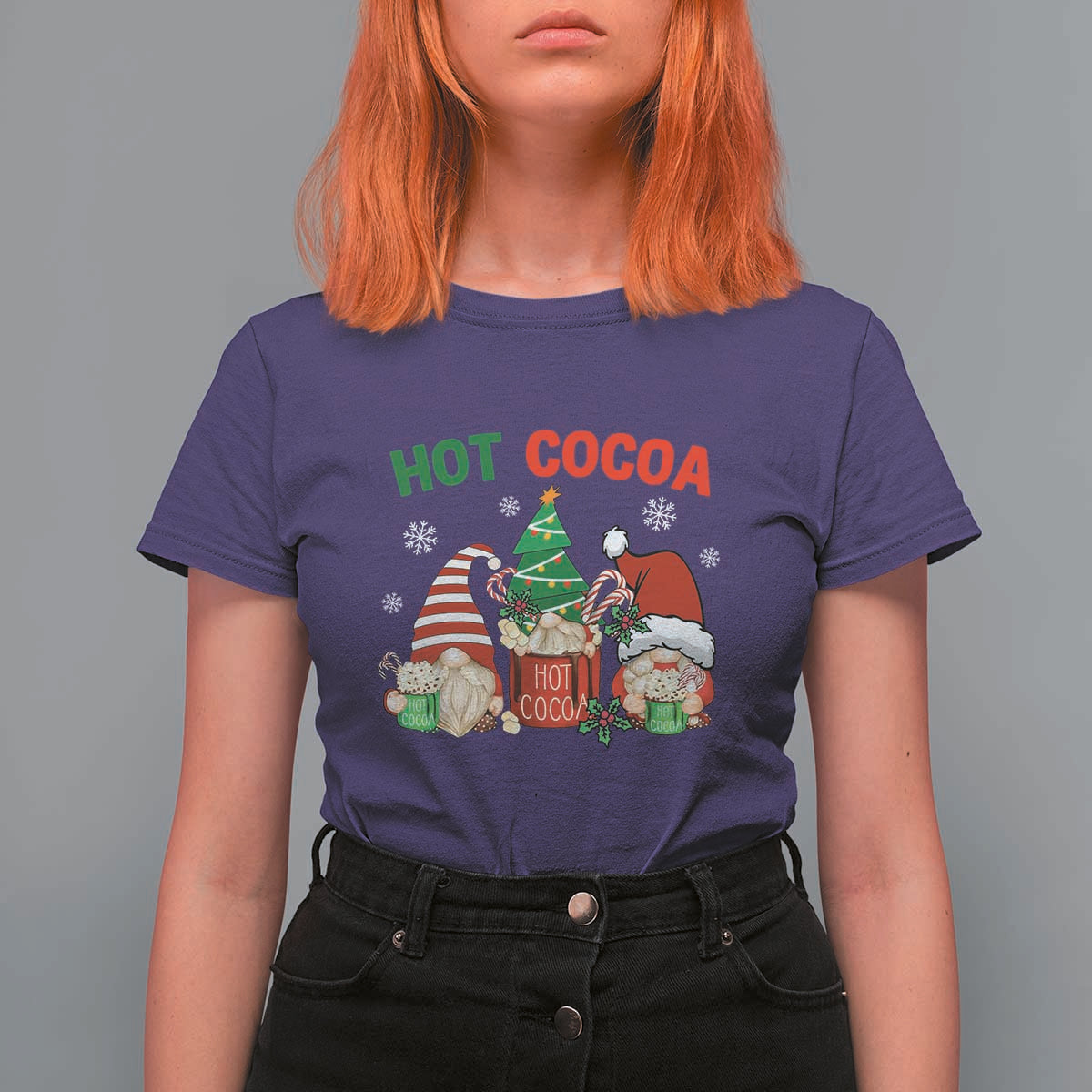 Hot Cocoa Gnomes Drink Hot Chocolate Watch Christmas Movies T Shirt For Women - Wonder Print Shop