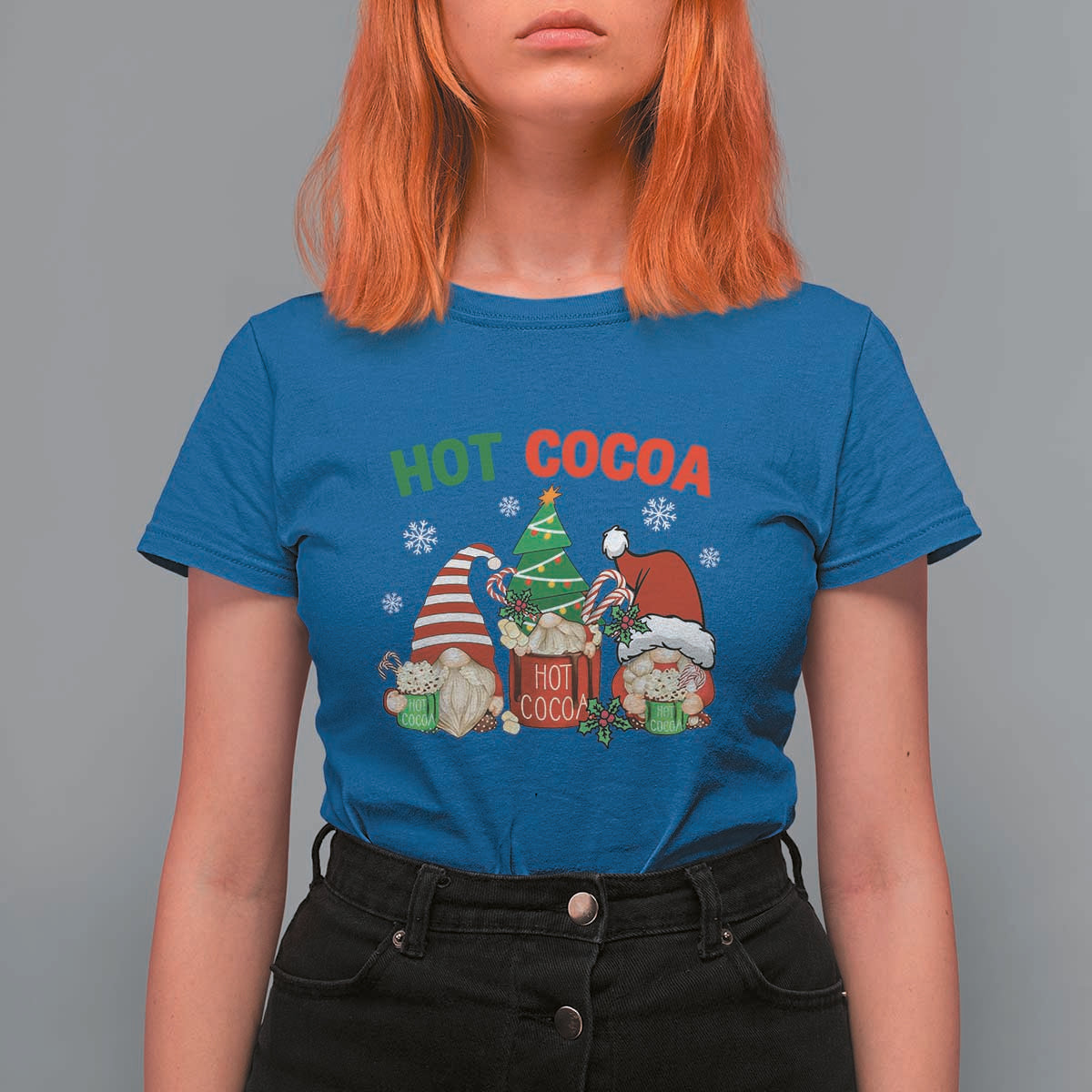 Hot Cocoa Gnomes Drink Hot Chocolate Watch Christmas Movies T Shirt For Women - Wonder Print Shop