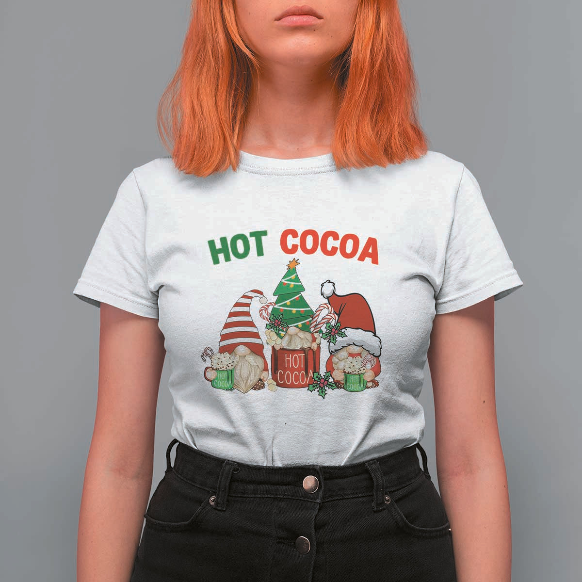Hot Cocoa Gnomes Drink Hot Chocolate Watch Christmas Movies T Shirt For Women - Wonder Print Shop
