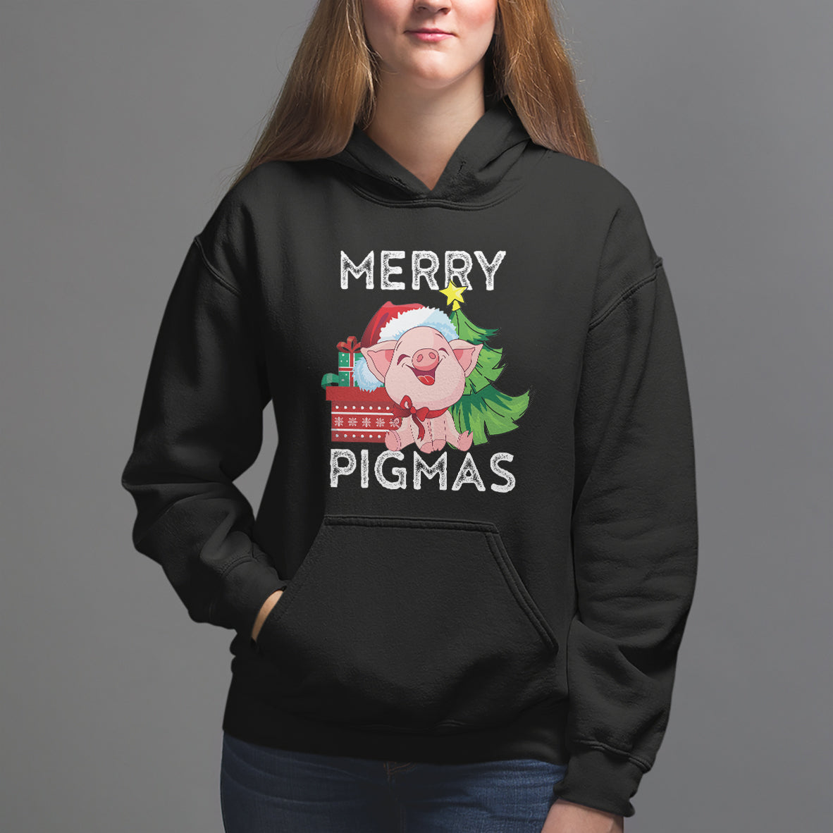 Merry Pigmas Pig Santa Christmas Light Farmer Hoodie - Wonder Print Shop